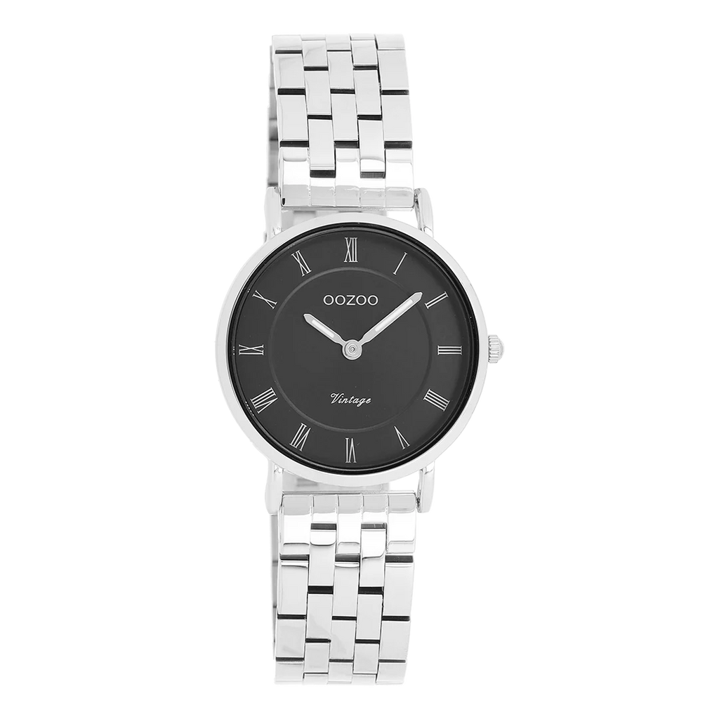 Zilverkleurige horloge met zilverkleurige roestvrijstalen band 28 mm