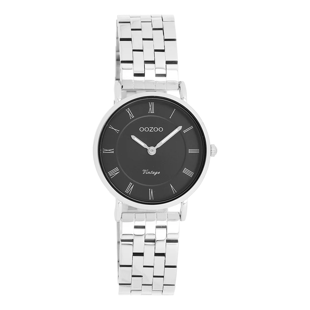 Zilverkleurige horloge met zilverkleurige roestvrijstalen band 28 mm