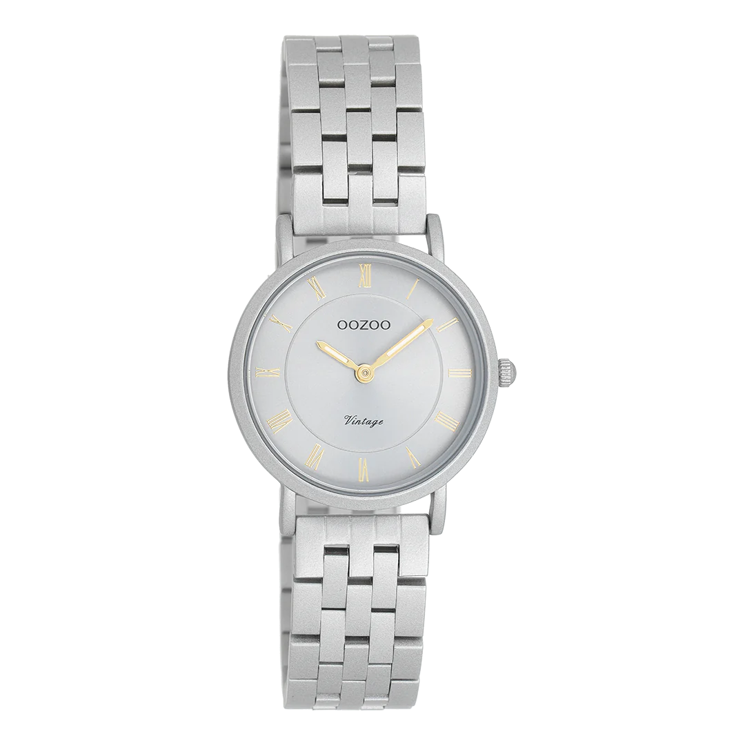 Licht grijze horloge met licht grijze roestvrijstalen band