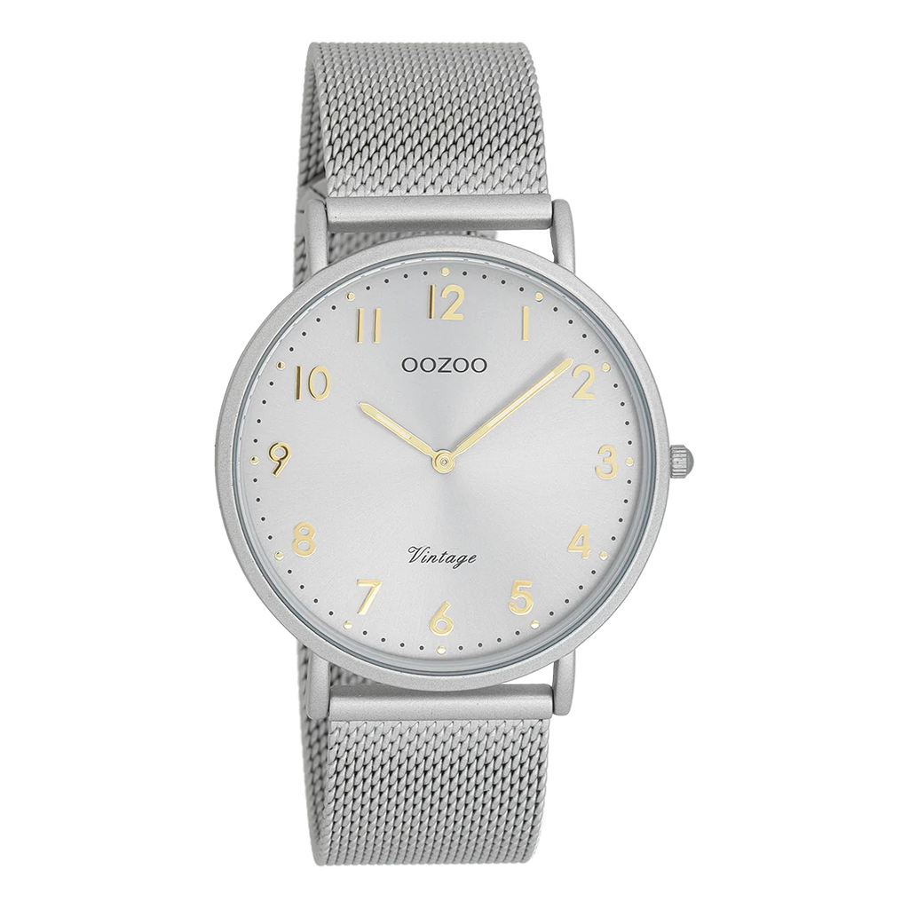 Light grey watch with light grey metal mesh bracelet