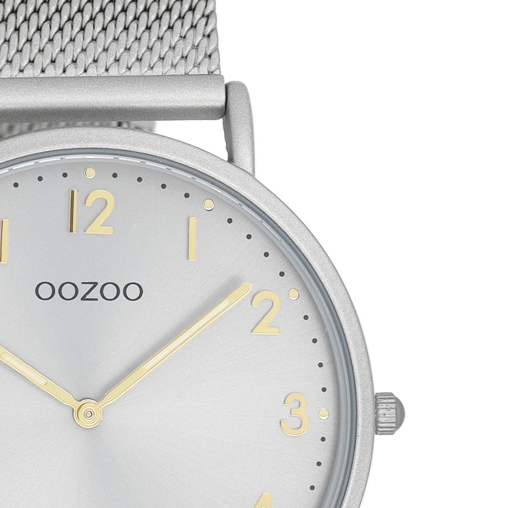 Light grey watch with light grey metal mesh bracelet