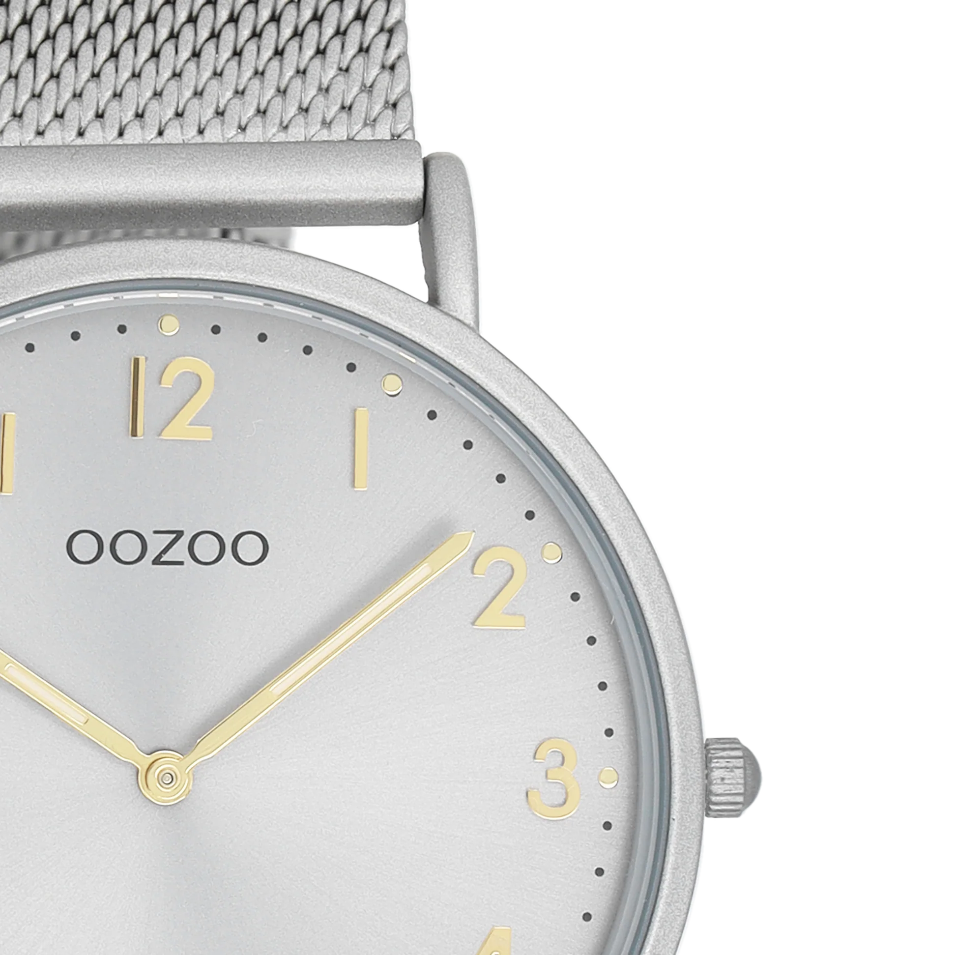 Light grey watch with light grey metal mesh bracelet