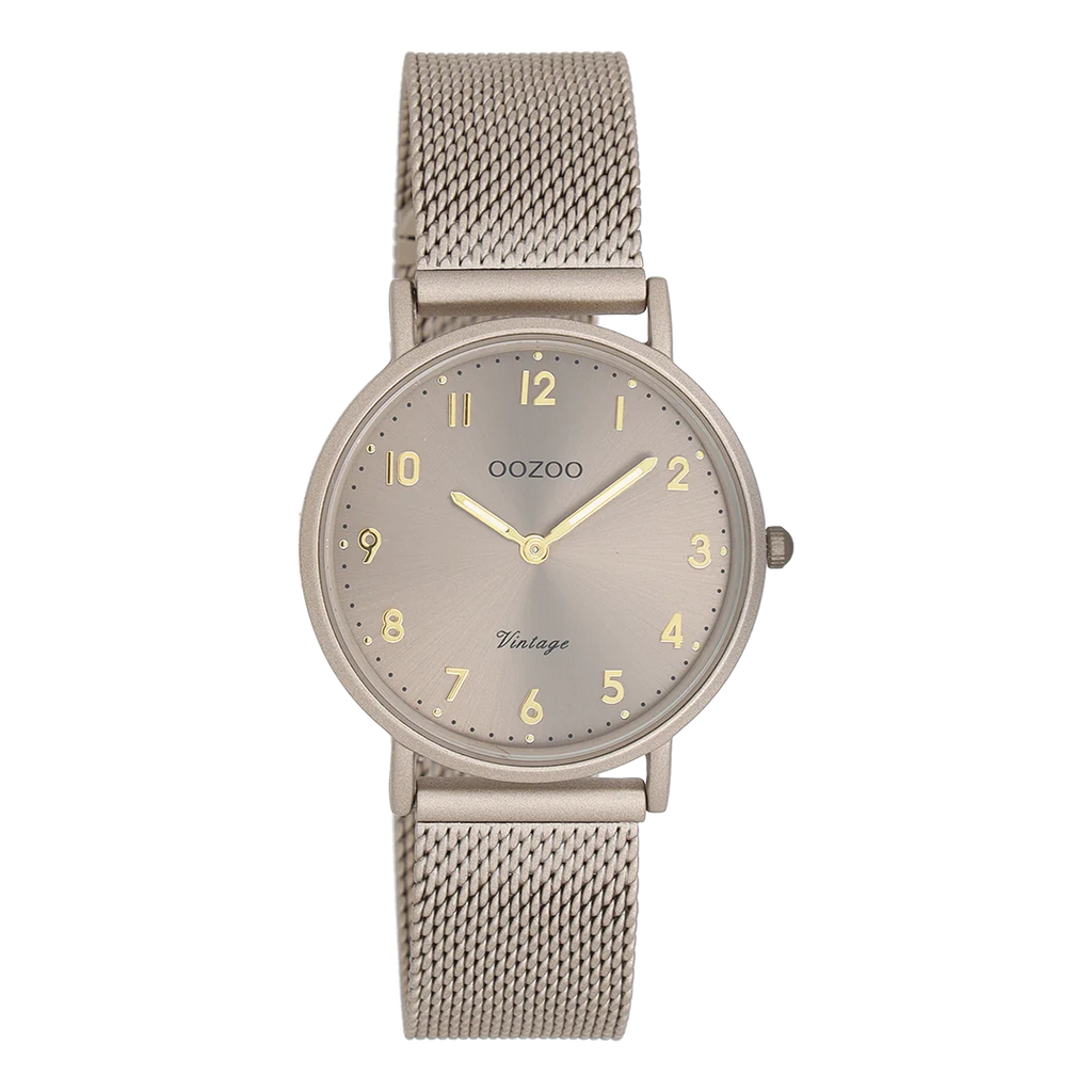 Taupe horloge met taupe metalen mesh band C20382