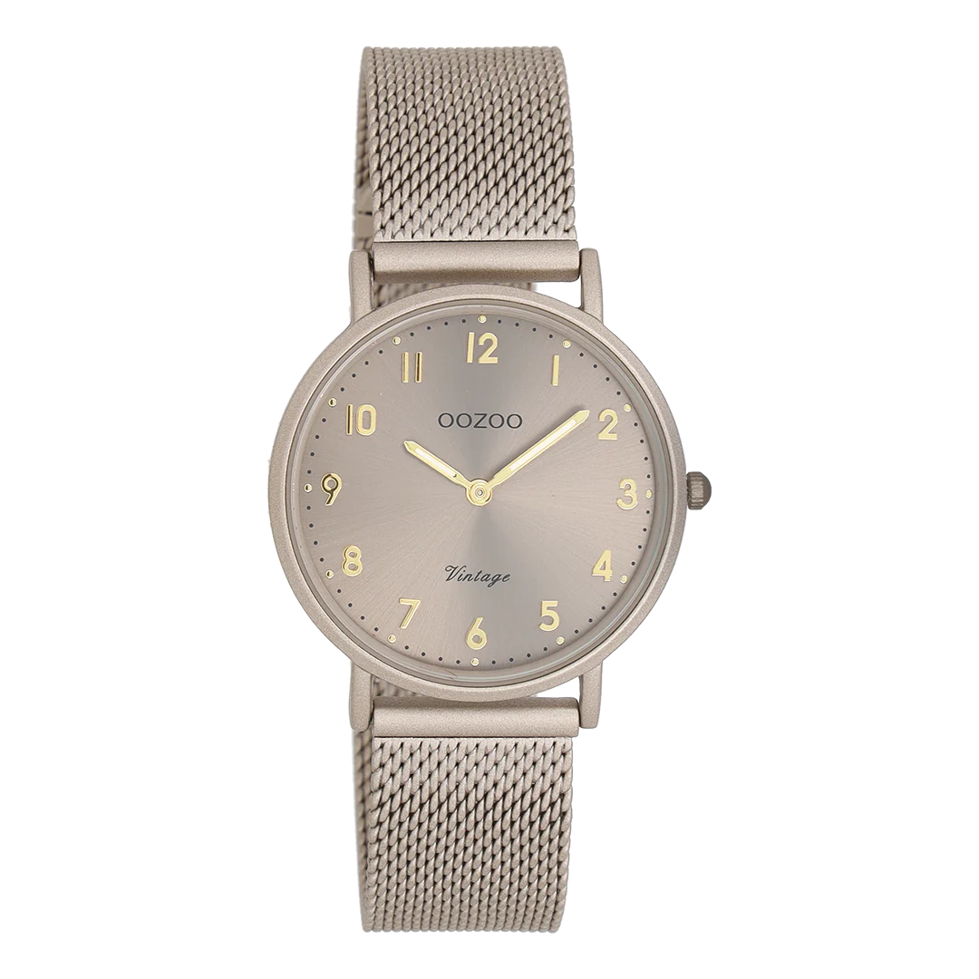 Taupe horloge met taupe metalen mesh band C20382
