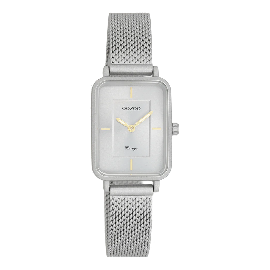 Licht grijze horloge met licht grijze metalen mesh band 22x30 mm