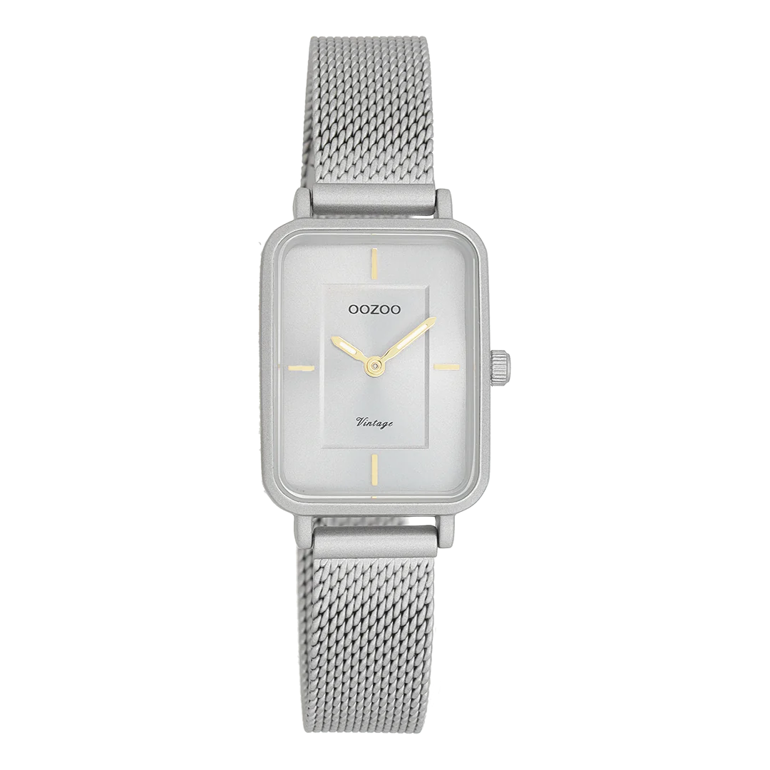 Licht grijze horloge met licht grijze metalen mesh band 22x30 mm