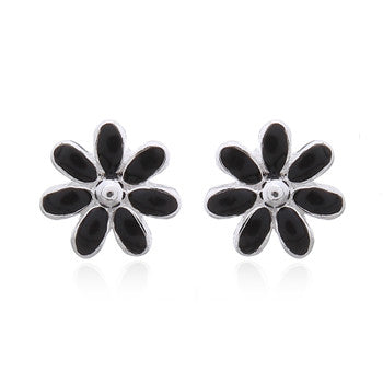 zilveren oorknopjes: bloemetje emaille