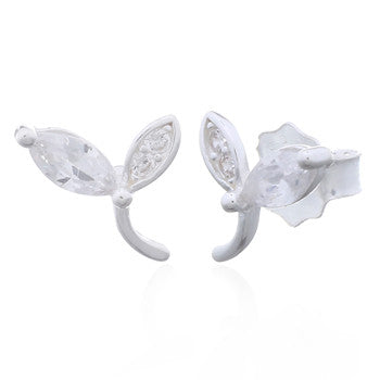 zilveren oorknopjes: blaadjes met zirkonia