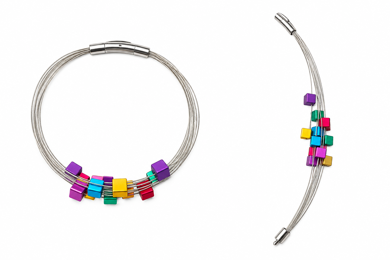 MOOI Handgemaakt – Kleurrijke Blokjes Armband van Geanodiseerd Aluminium 20 cm