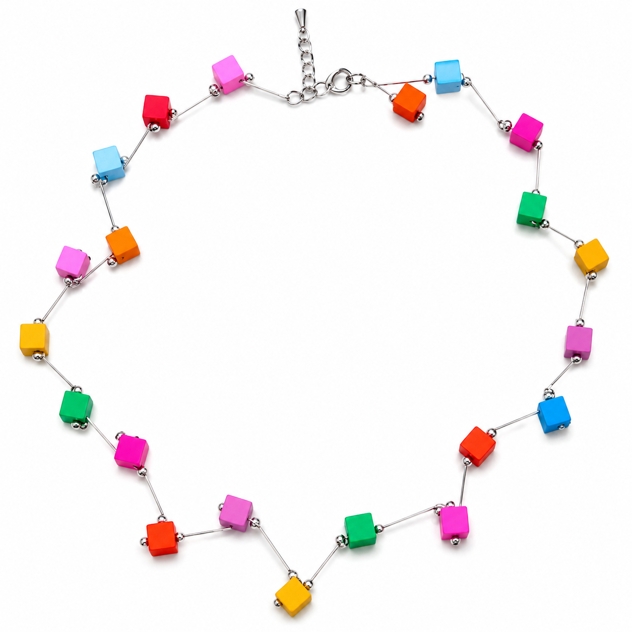 MOOI Handgemaakt – Kleurrijke Blokjes Ketting 45 cm