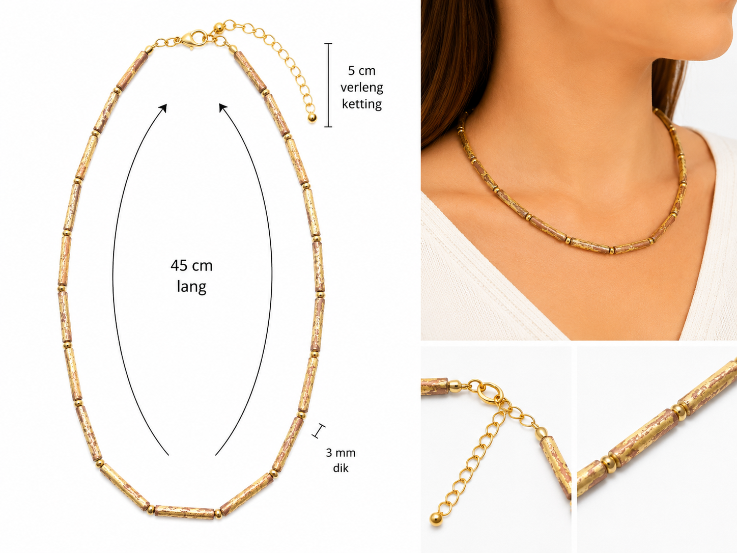 Handgemaakt Collier van Gepatineerd Messing