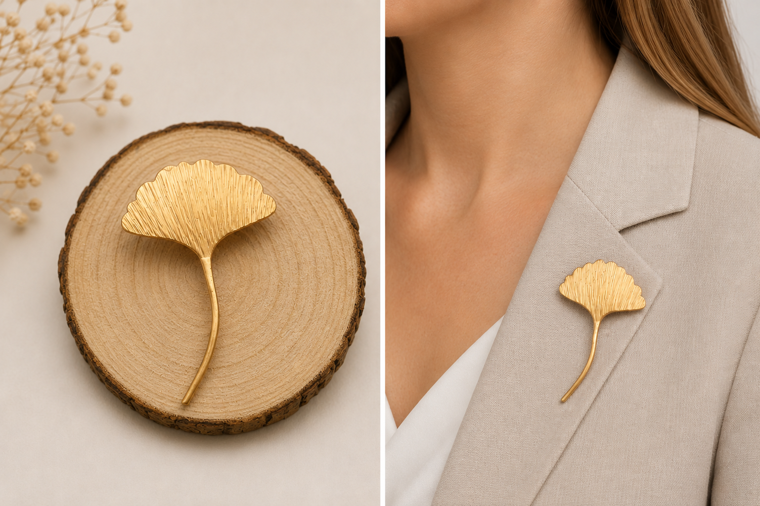 Ginkgo Brosche Kupfer klein