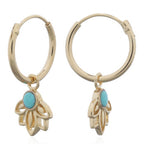 zilververgulde oorringen met bedel: lotus met turkoois