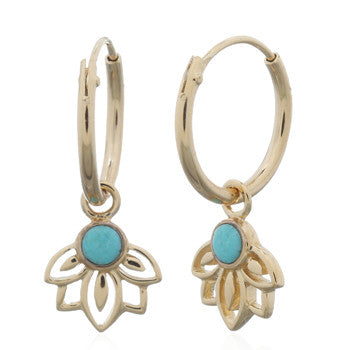 zilververgulde oorringen met bedel: lotus met turkoois
