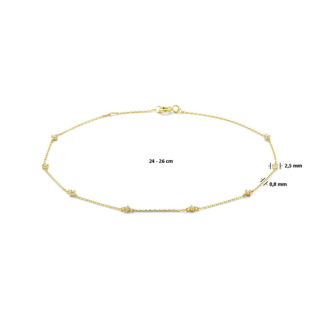 Fußkettchen Zirkonia 24 - 26 cm 14K Gelbgold