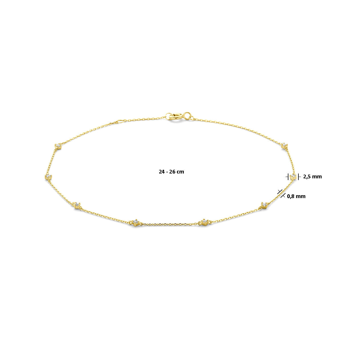 Fußkettchen Zirkonia 24 - 26 cm 14K Gelbgold