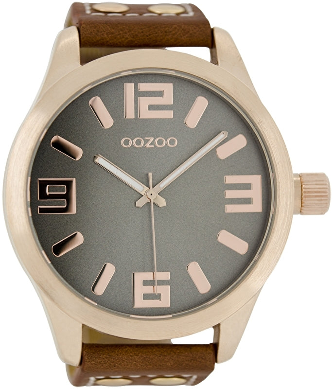 OOZOO horloge basic grijs / cognac / rosé 51 MM C1106