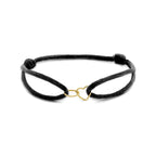 Armband Satin schwarz Herz und Kugel verdreht 13 - 26 cm 14K Gold mit Gummi/Nylon/Leder