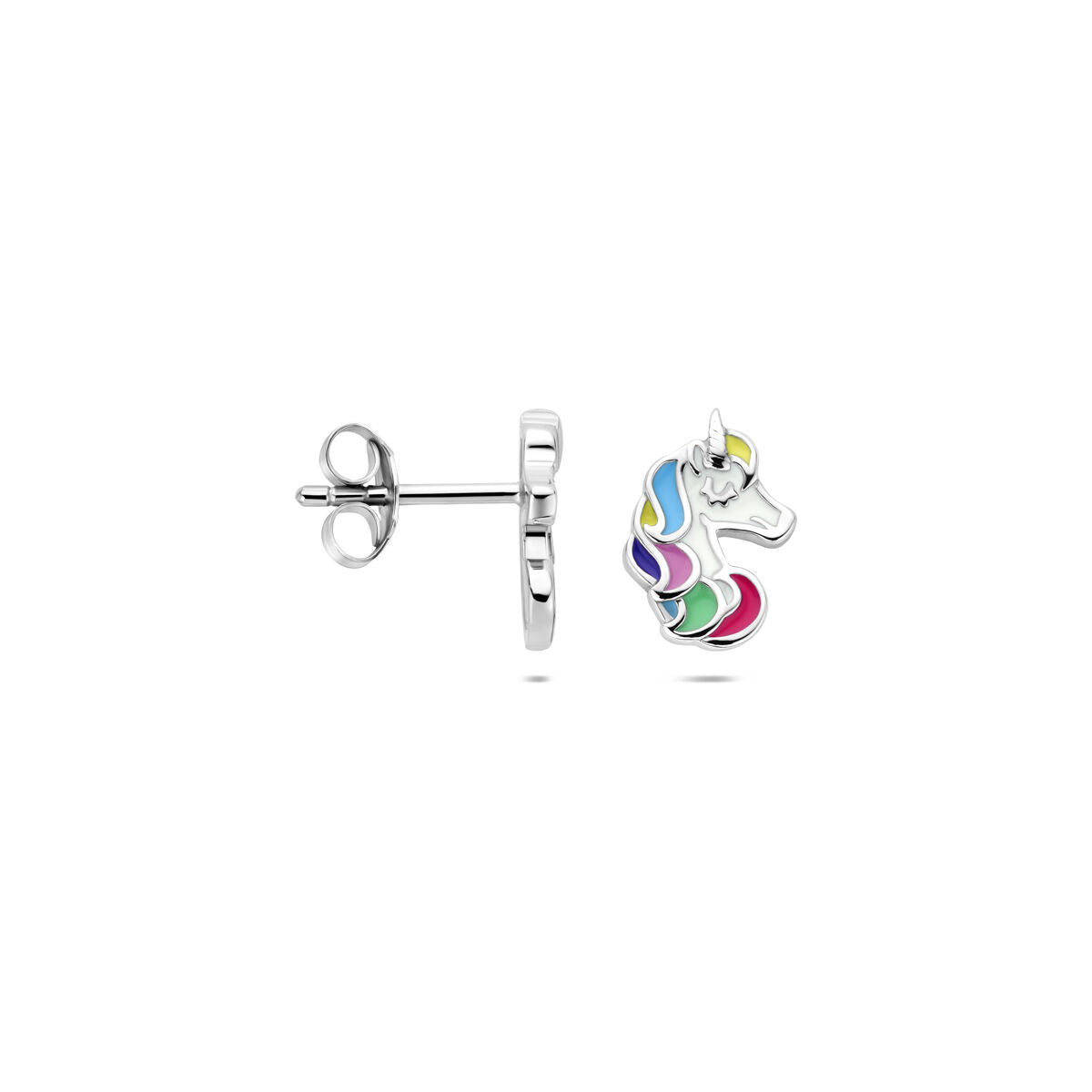Ohrstecker Einhorn Emaille 10 mm rhodiniertes Silber