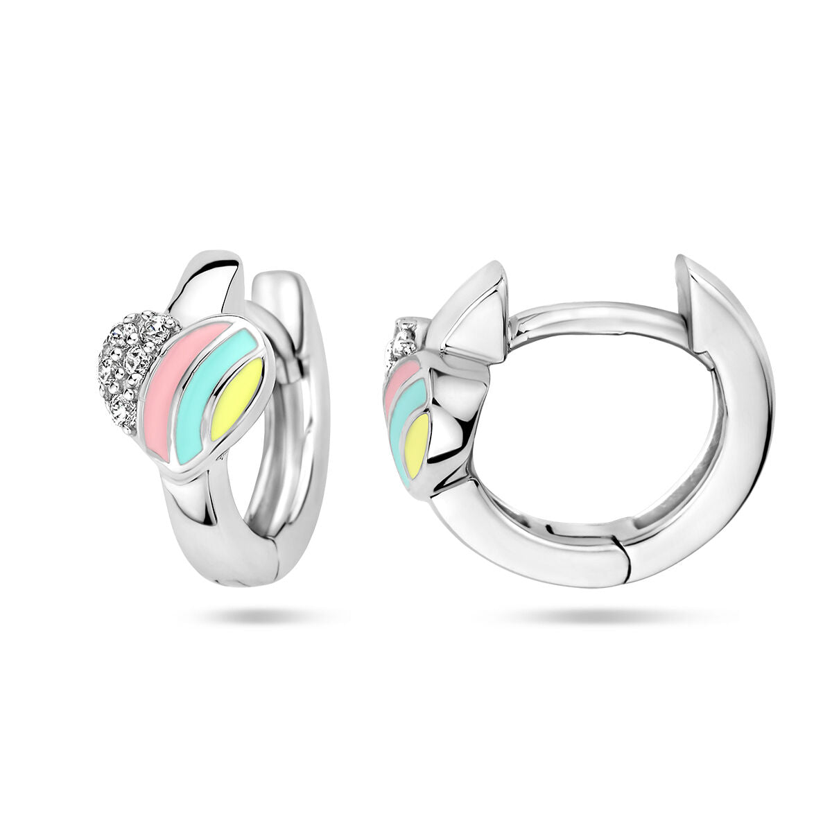 Klappohrringe Herz und Zirkonia Emaille Silber rhodiniert
