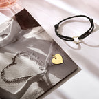 Armband Satin schwarz Herz 13 - 26 cm 14K Gold mit Gummi/Nylon/Leder