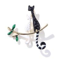 Broche katten zwart/wit emaille