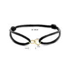 Armband Satin schwarz Herz und Kugel verdreht 13 - 26 cm 14K Gold mit Gummi/Nylon/Leder