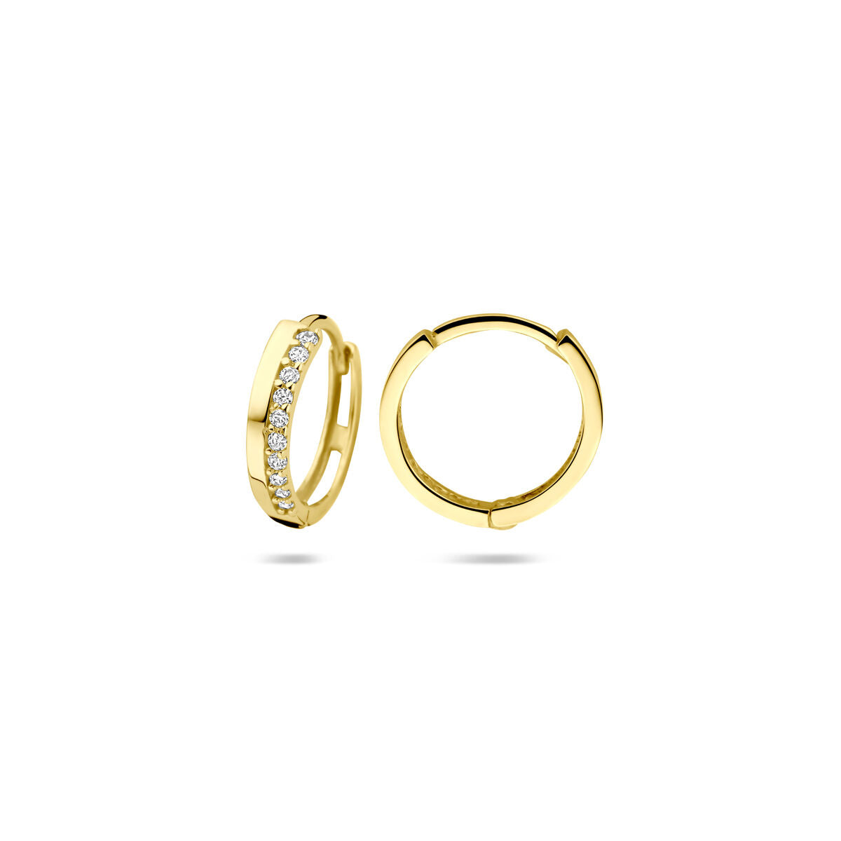 klapoorringen zirkonia 12 mm 14K geelgoud