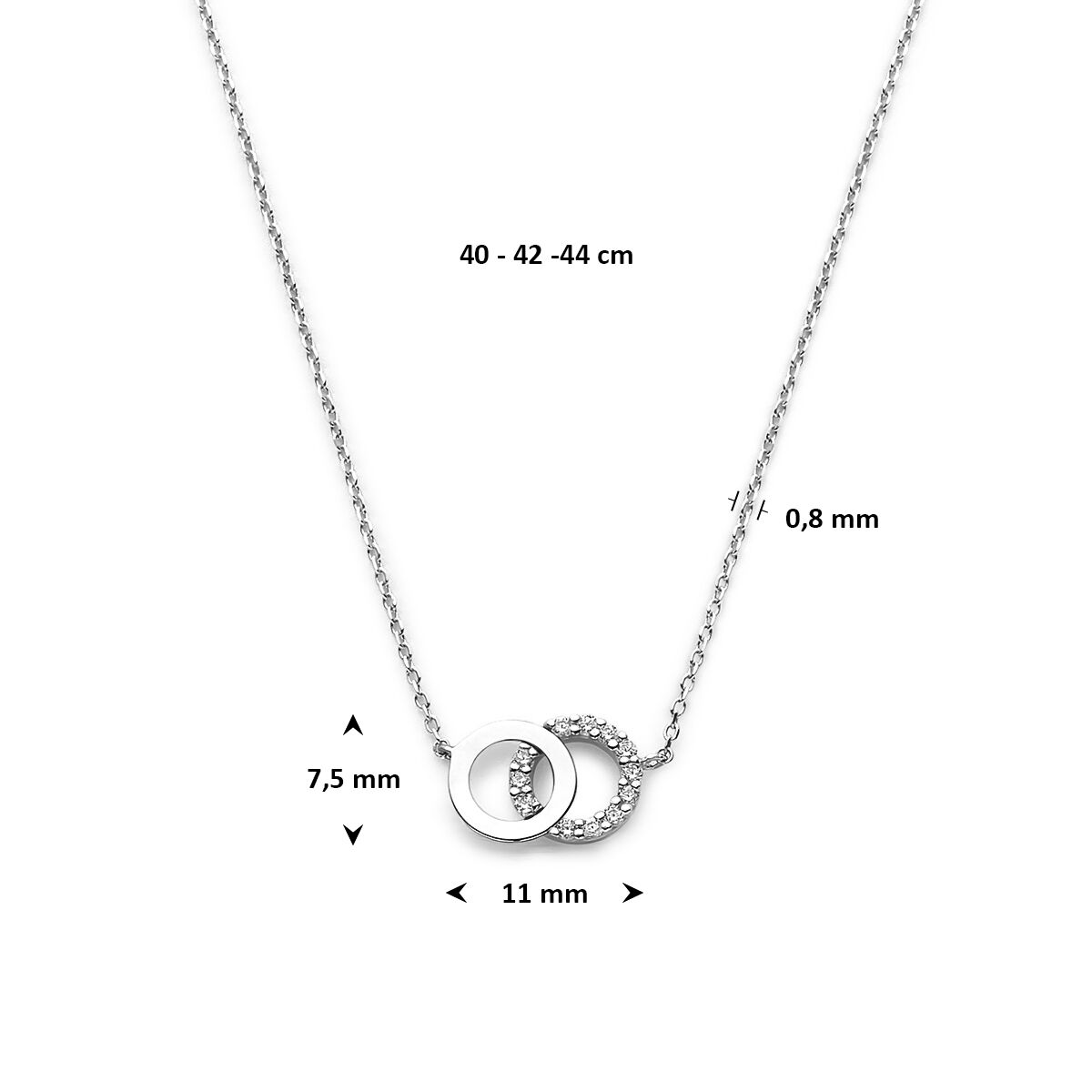 Halskette Kreise Zirkonia 40 - 42 - 44 cm 14K Weißgold