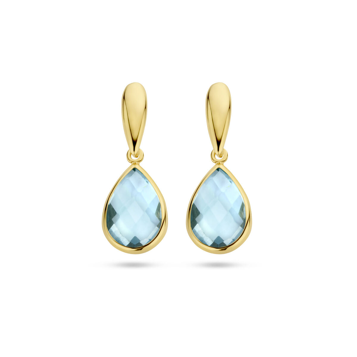 oorhangers blauw topaas 20 mm 14K geelgoud