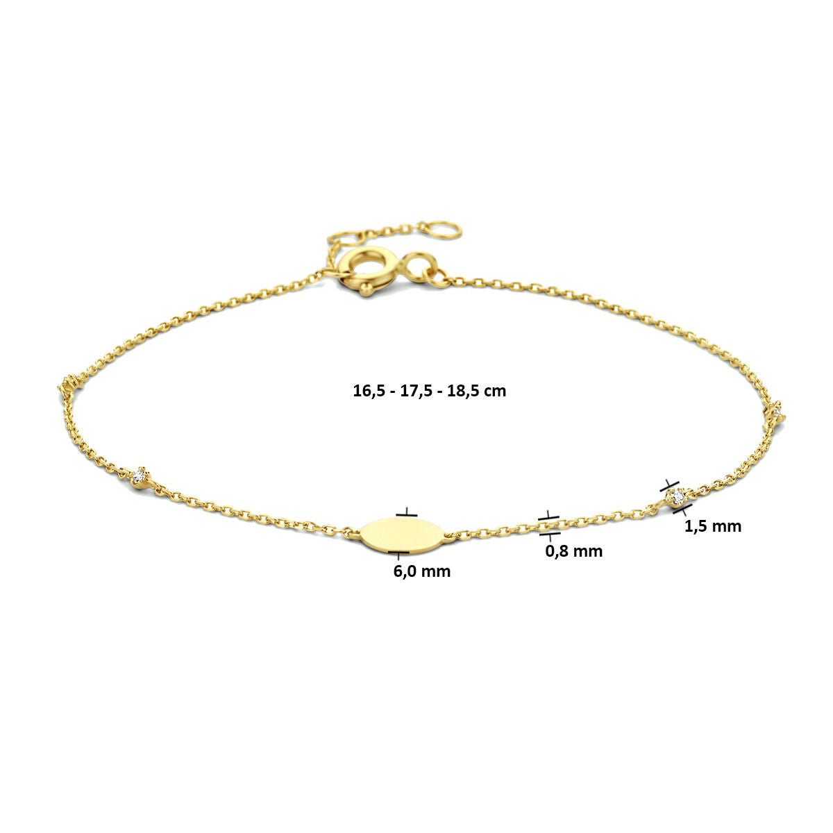 Armband Zirkonia 16,5 - 17,5 - 18,5 cm 14K Gelbgold