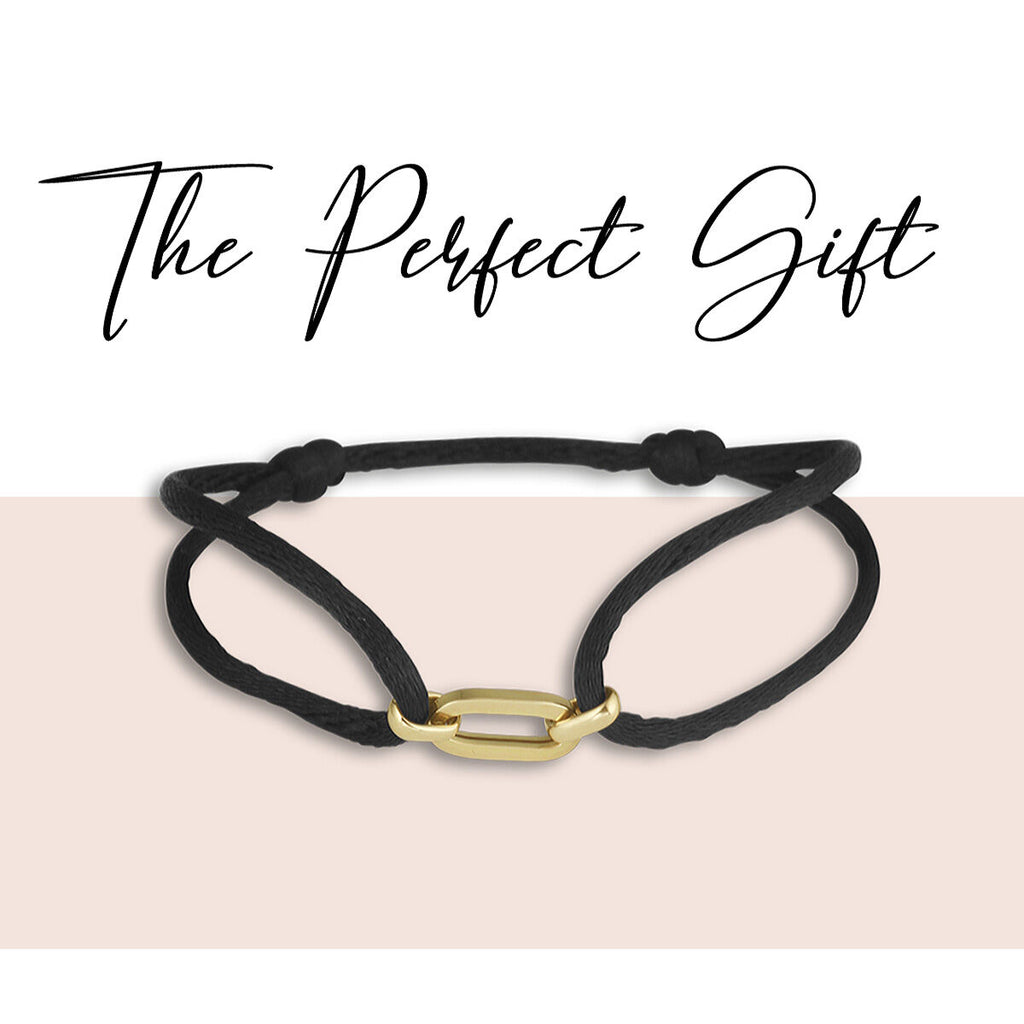 Armband Satin Schwarz 13 - 26 cm 14K Gold mit Gummi/Nylon/Leder
