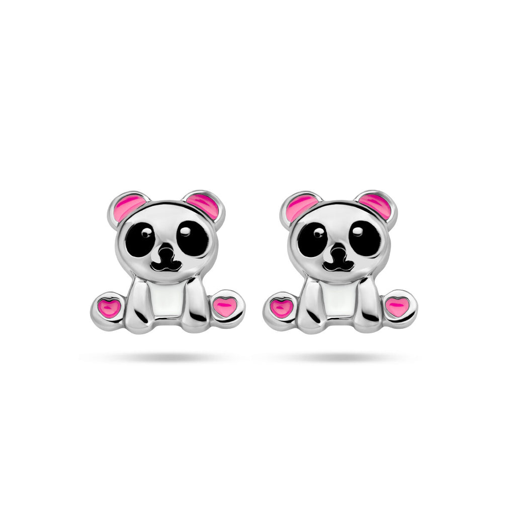 Ohrstecker Emaille Panda Silber rhodiniert