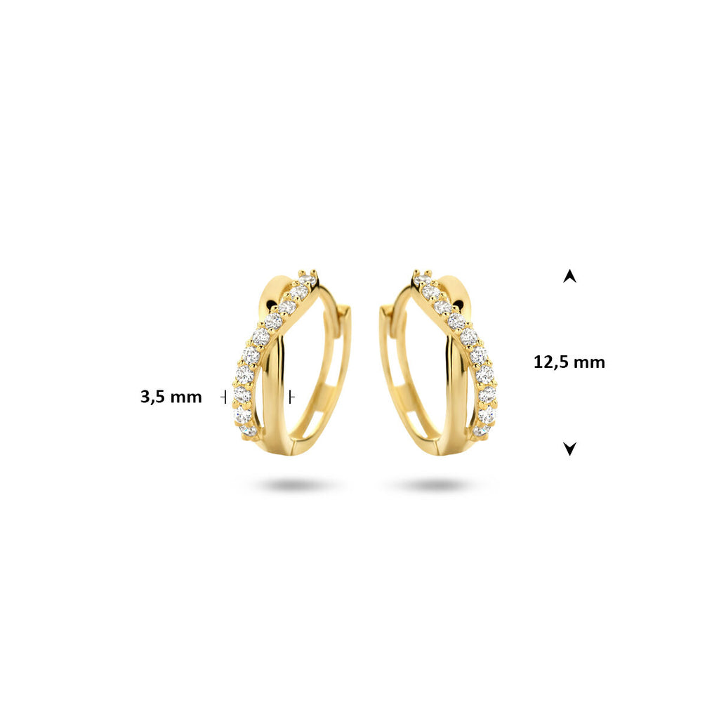 klapoorringen zirkonia 12,5 mm 14K geelgoud