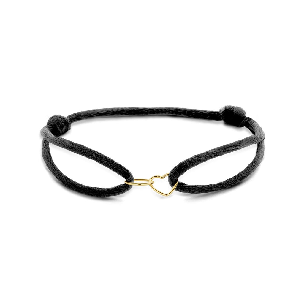 Armband Satin Schwarz Herz und Kreis 13 - 26 cm 14K Gold mit Gummi/Nylon/Leder