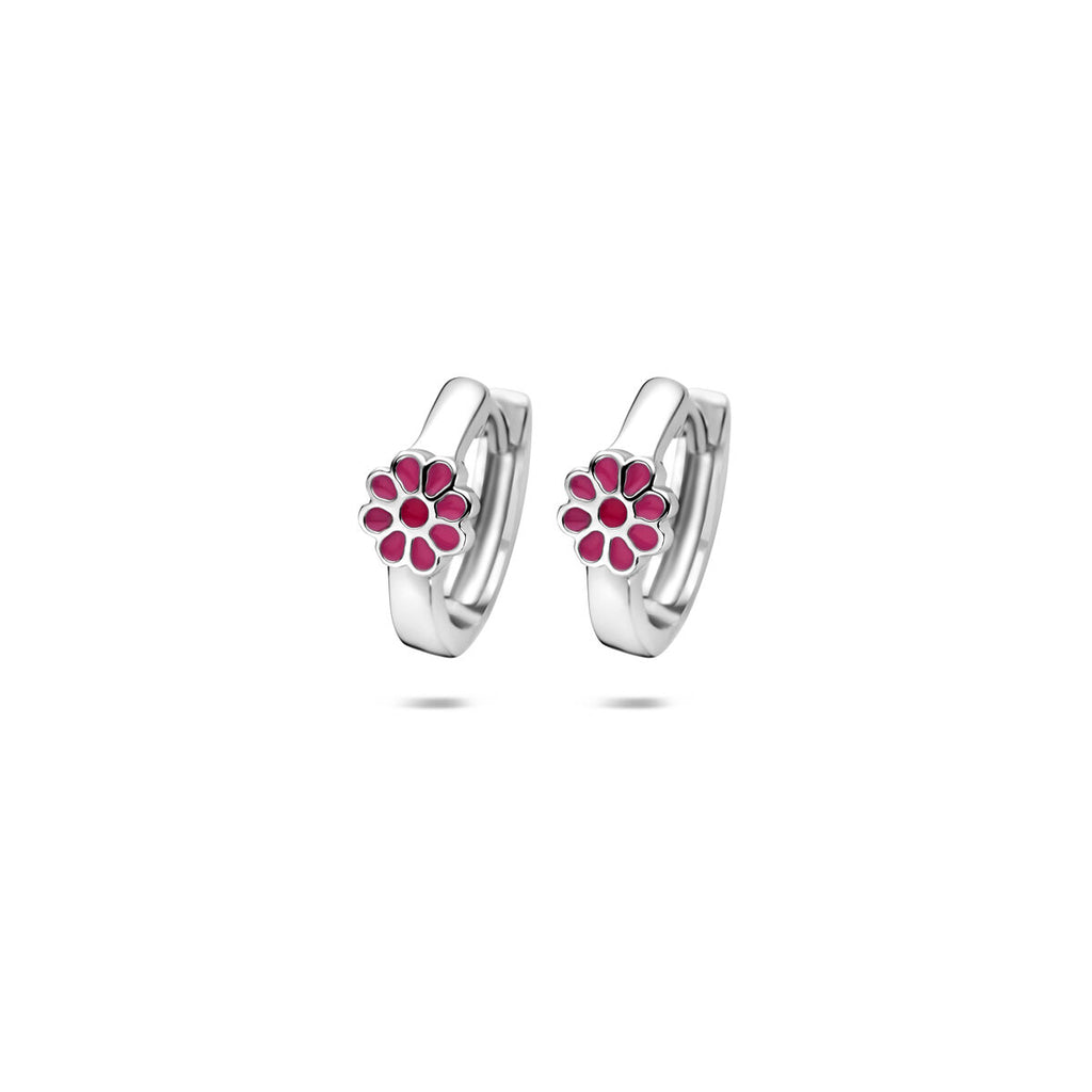 Klappohrringe Blüte Emaille 12 mm Silber rhodiniert