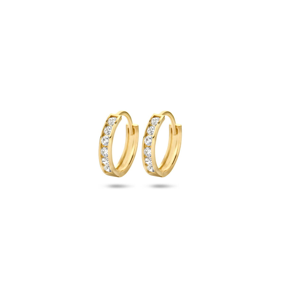 klapoorringen zirkonia 11 mm 14K geelgoud