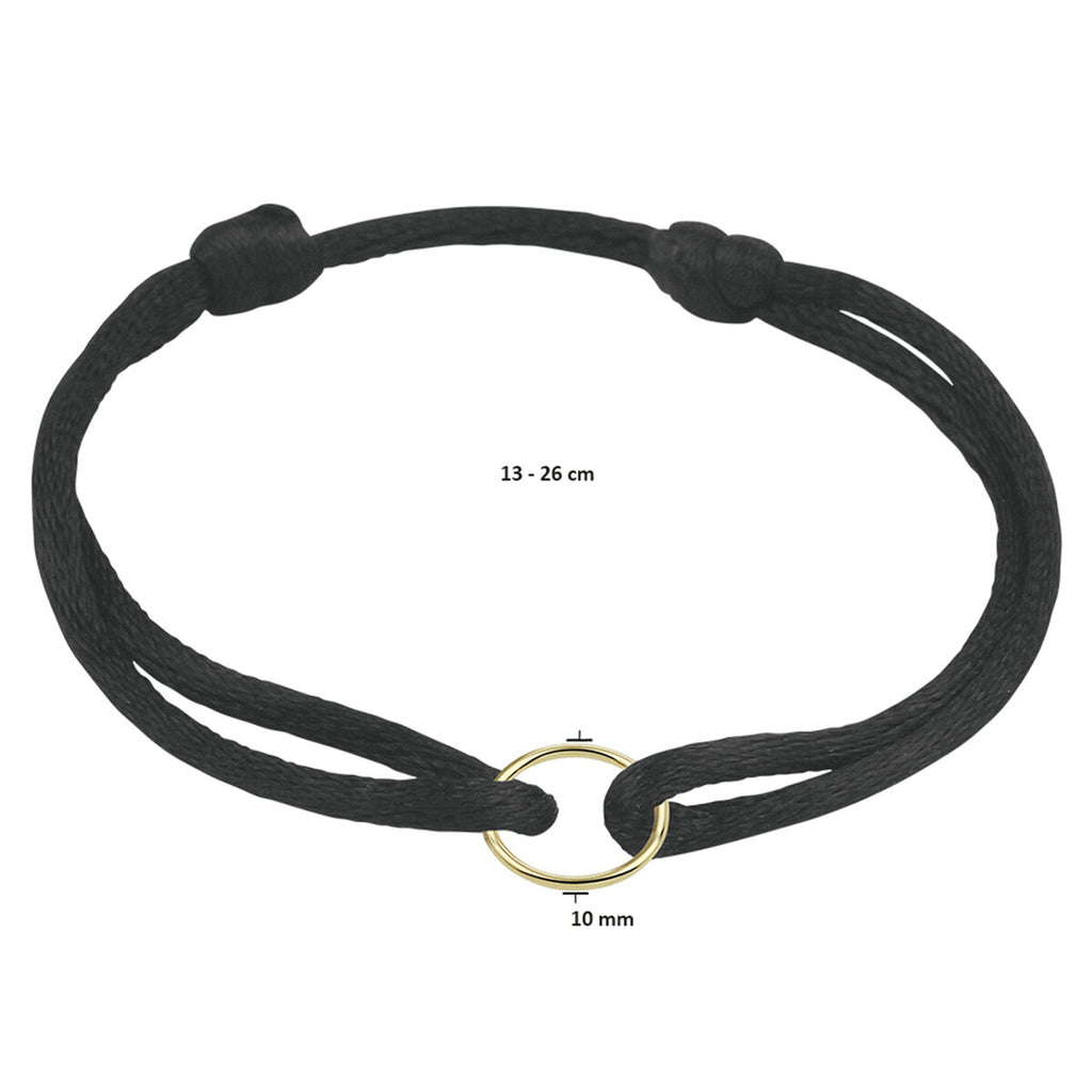 Armband Satin Schwarz Kreis 13 - 26 cm 14K Gold mit Gummi/Nylon/Leder