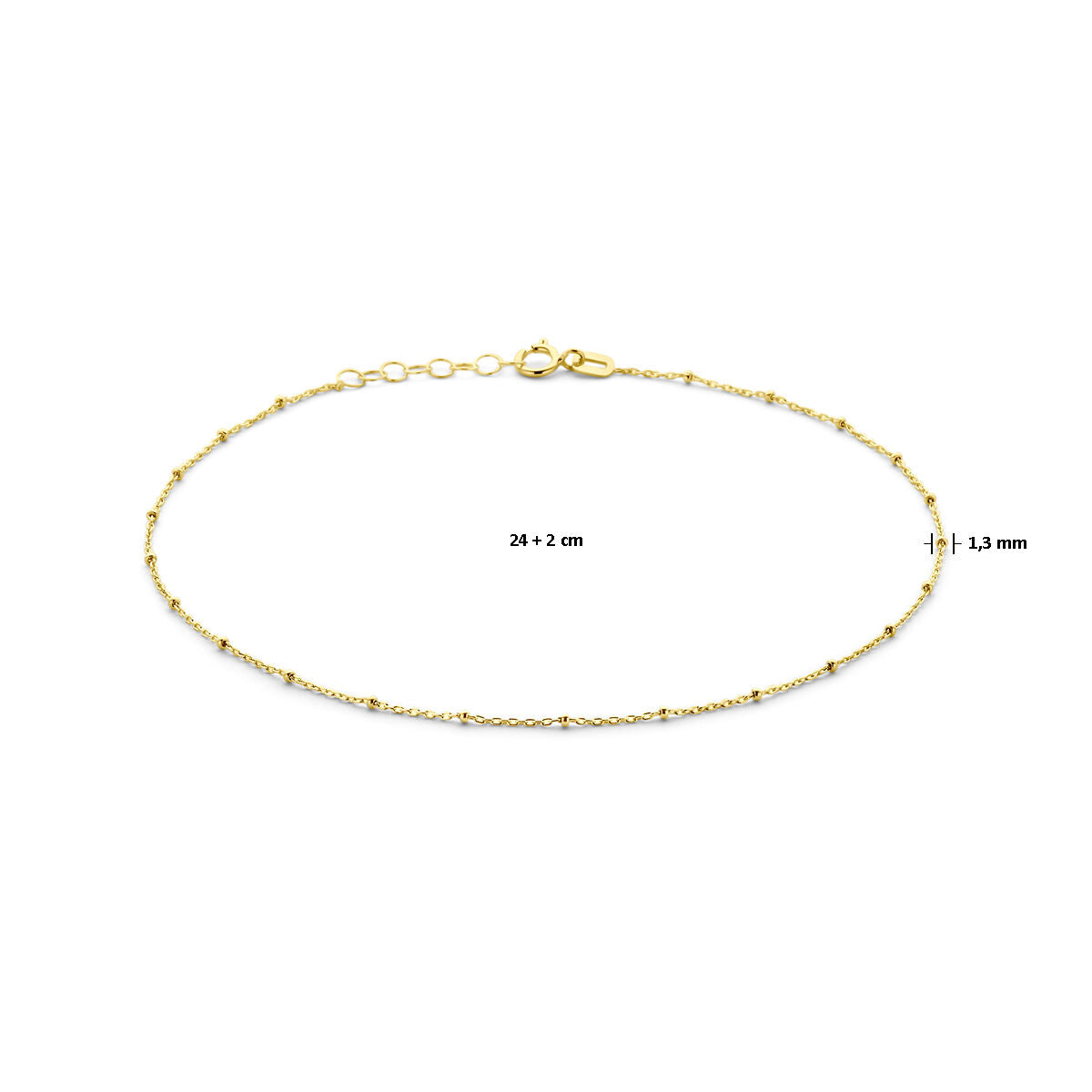 Fußkettchen Kügelchen 1,3 mm 24 + 2 cm 14K Gelbgold