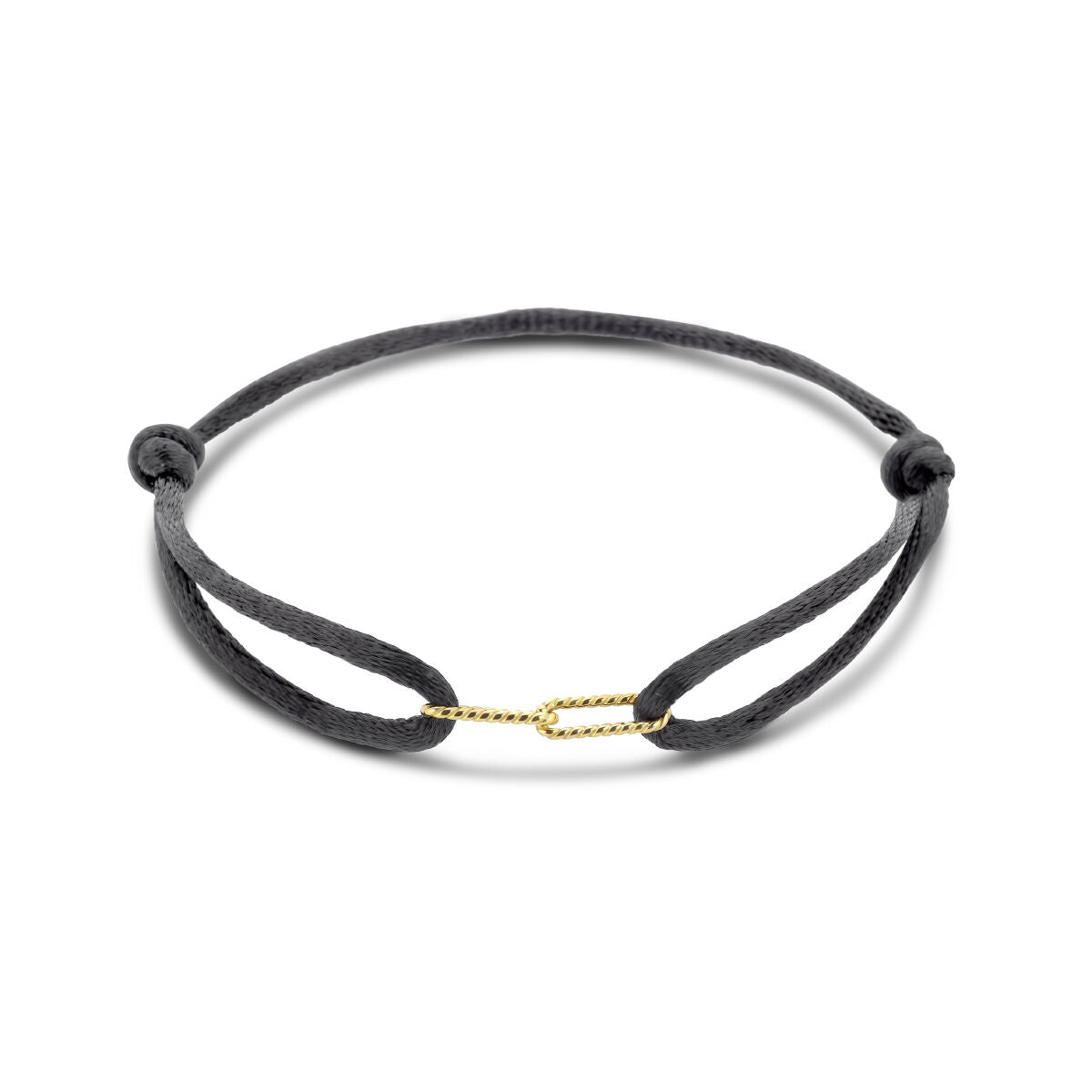 Armband Satin Schwarz 13 - 26 cm 14K Gold mit Gummi/Nylon/Leder