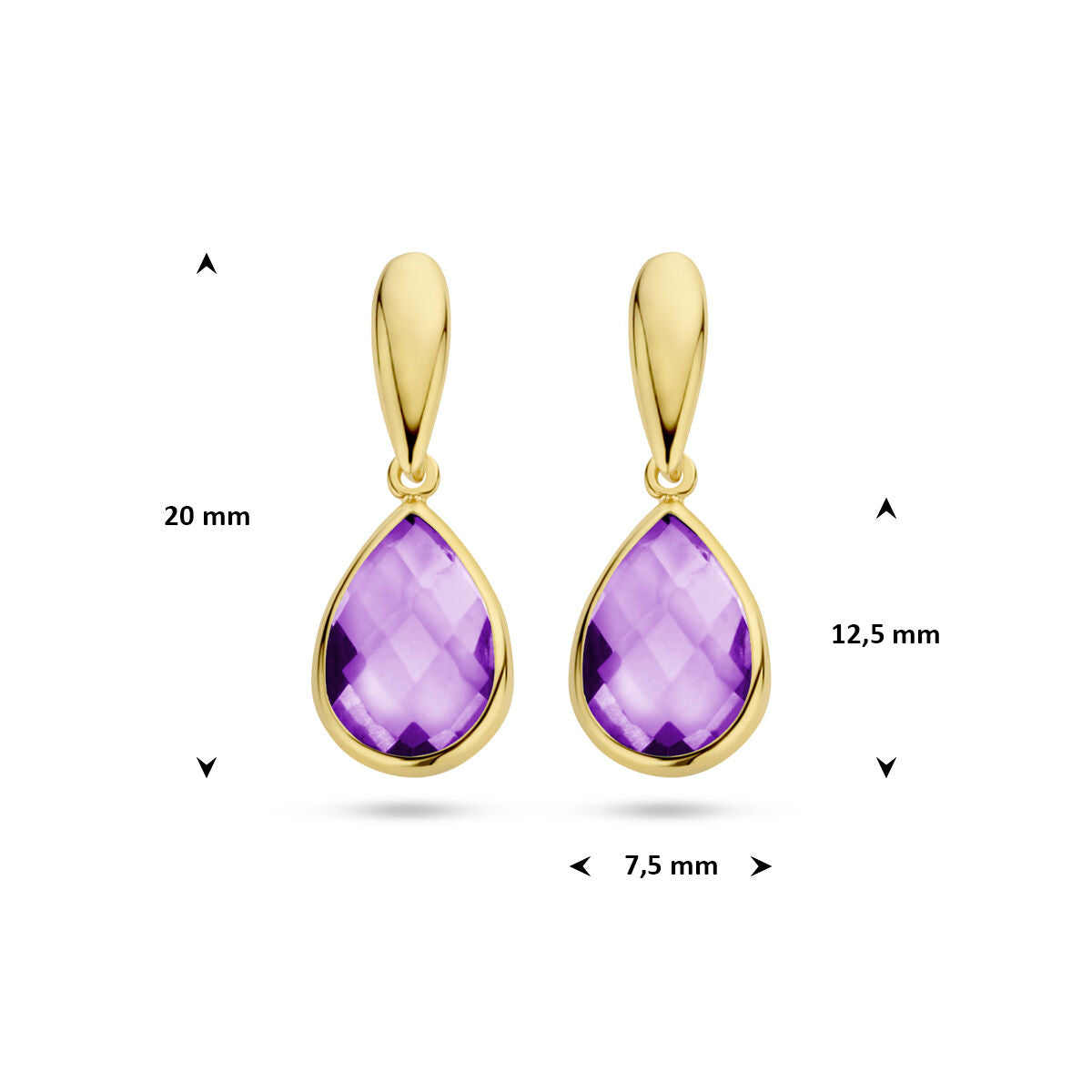 oorhangers amethist 20 mm 14K geelgoud