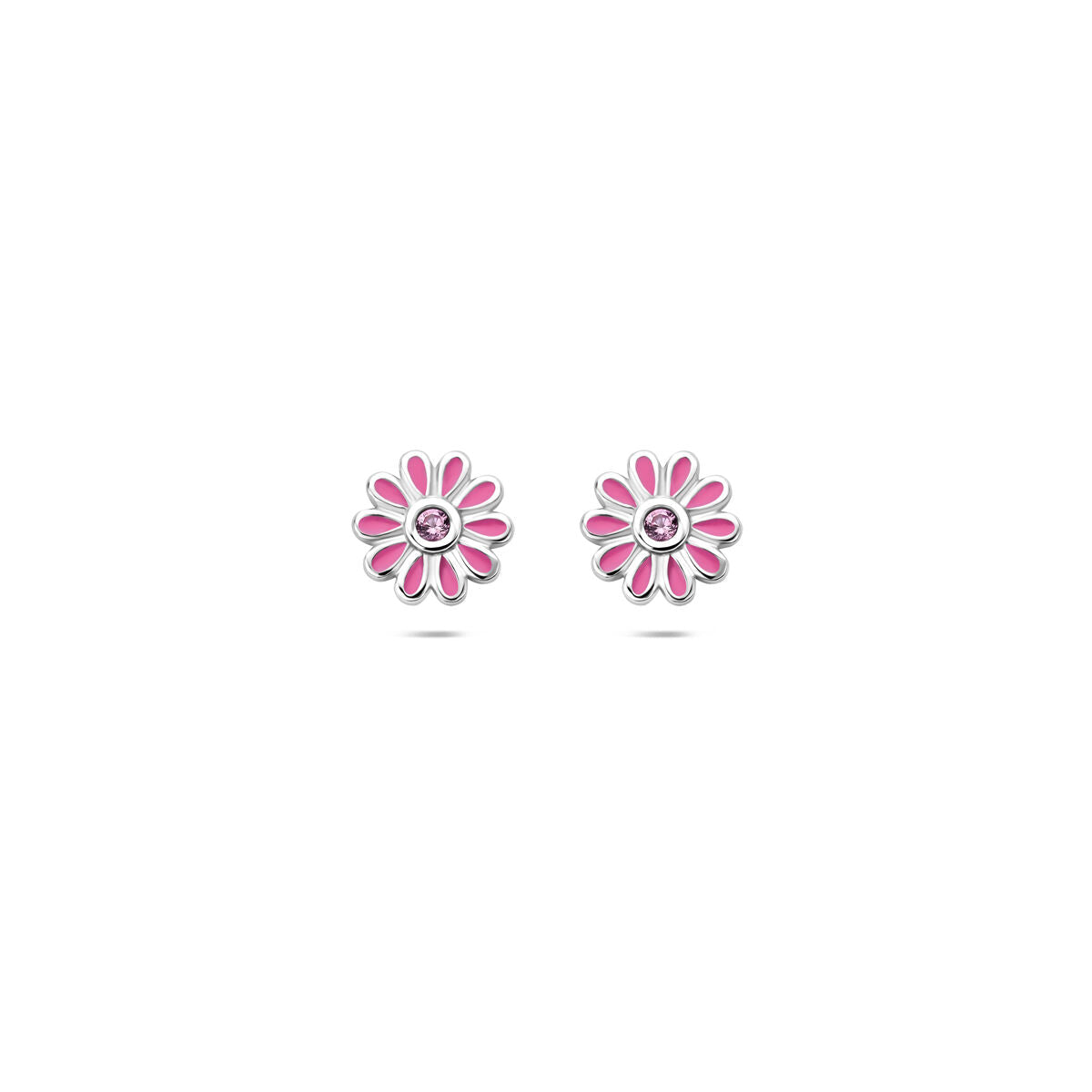 Ohrstecker Emaille Blume Rosa Zirkonia 7 mm Silber rhodiniert