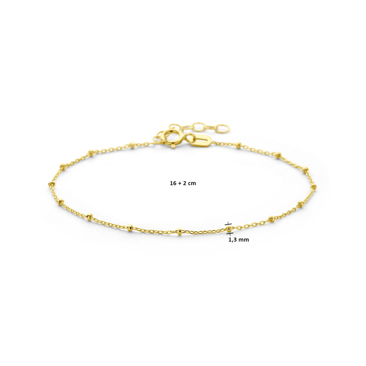 Armband Kugeln 1,3 mm 16 + 2 cm 14K Gelbgold