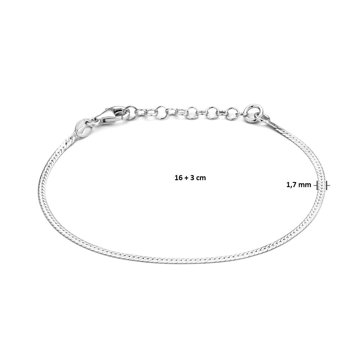 Armband Schlange flach 1,7 mm 16 + 3 cm Sterlingsilber rhodiniert