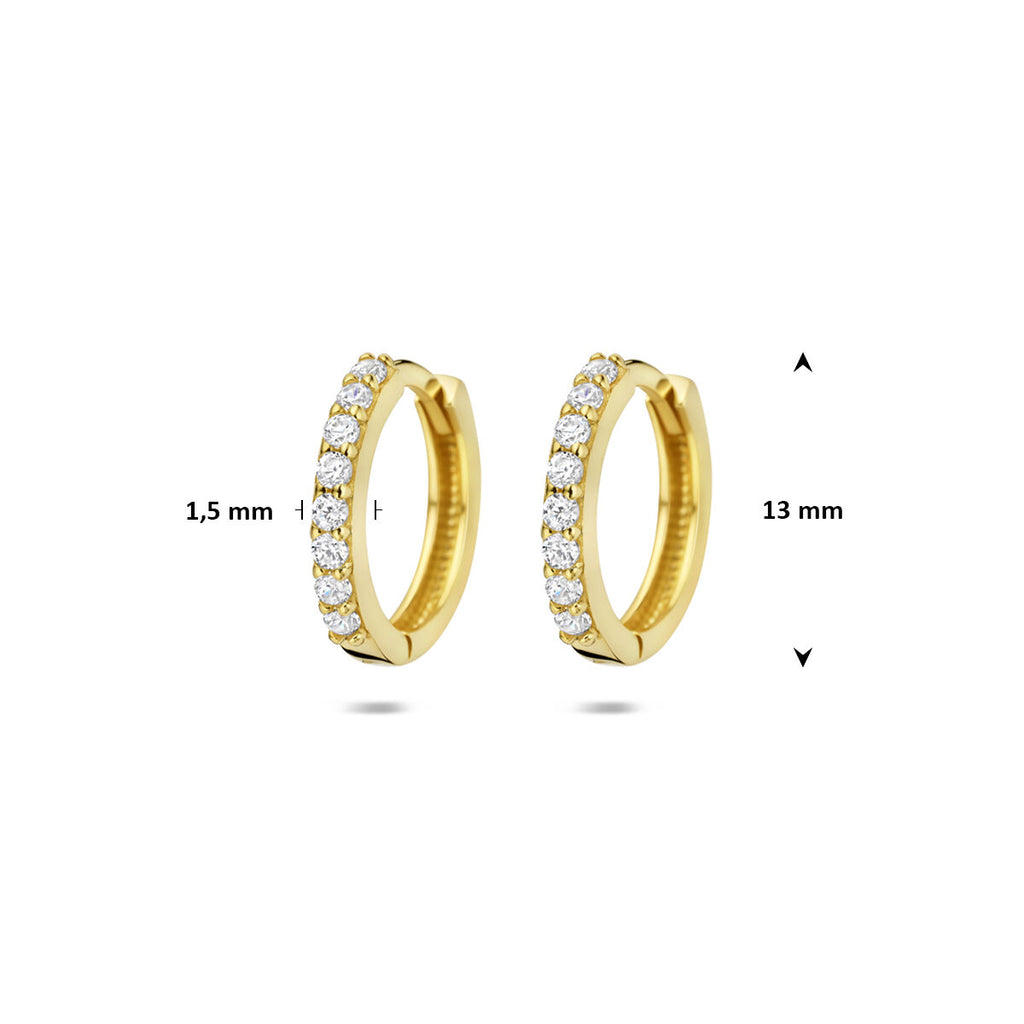 klapoorringen zirkonia 13 mm 14K geelgoud
