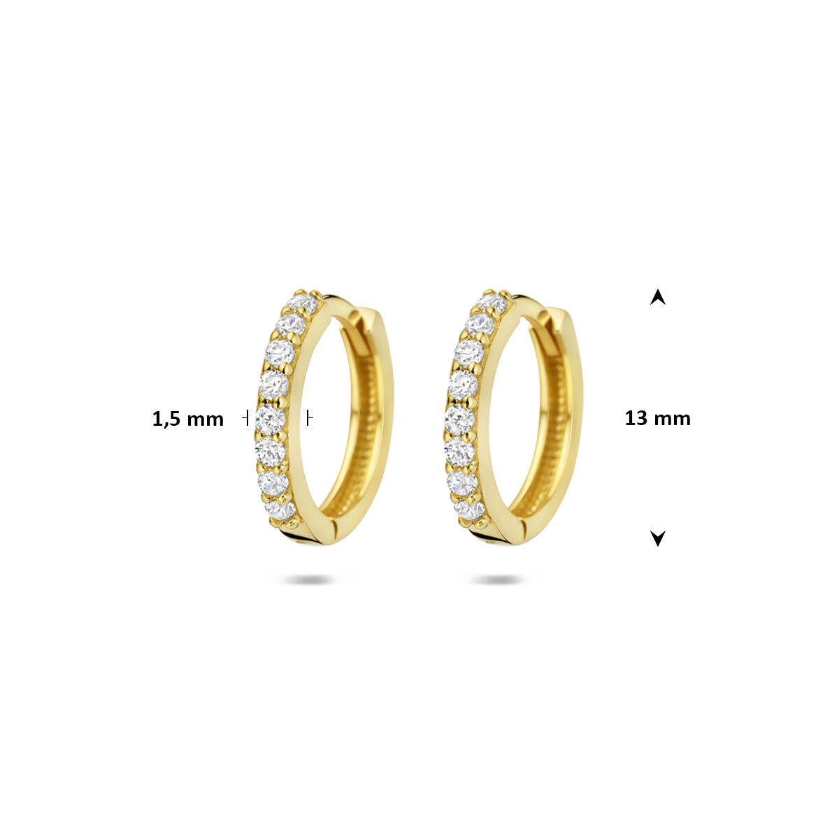 klapoorringen zirkonia 13 mm 14K geelgoud