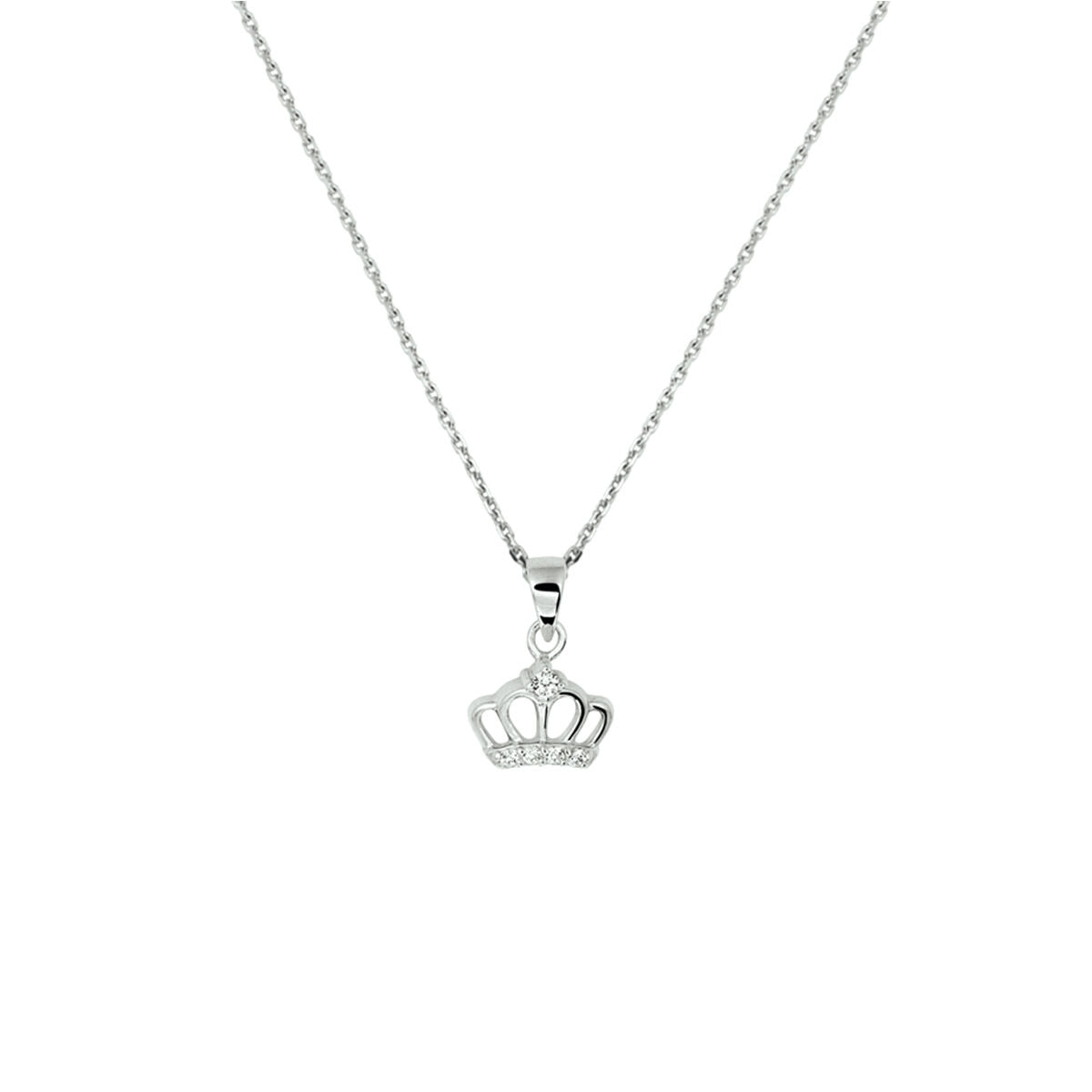 Halskette Krone Zirkonia 36 + 4 cm Silber rhodiniert