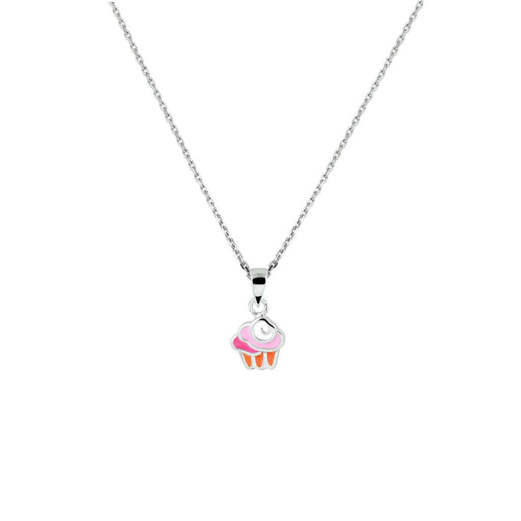 Halskette Cupcake Emaille 36 + 4 cm Silber rhodiniert