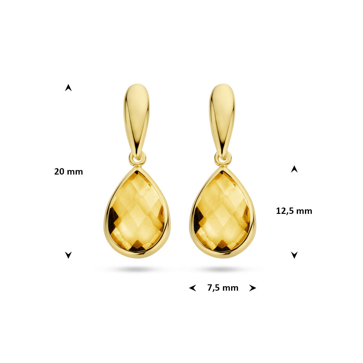 oorhangers citrien 20 mm 14K geelgoud