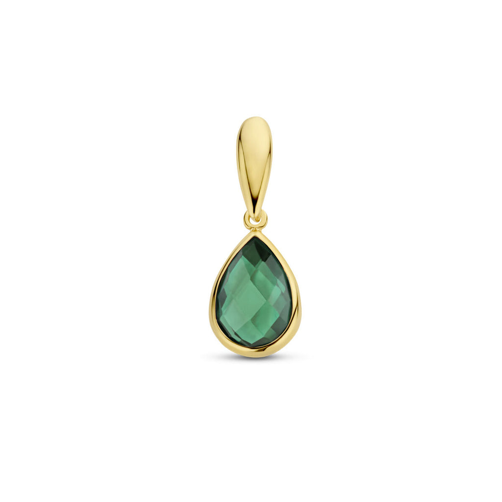 Anhänger grüner Achat 12,5 mm 14K Gelbgold